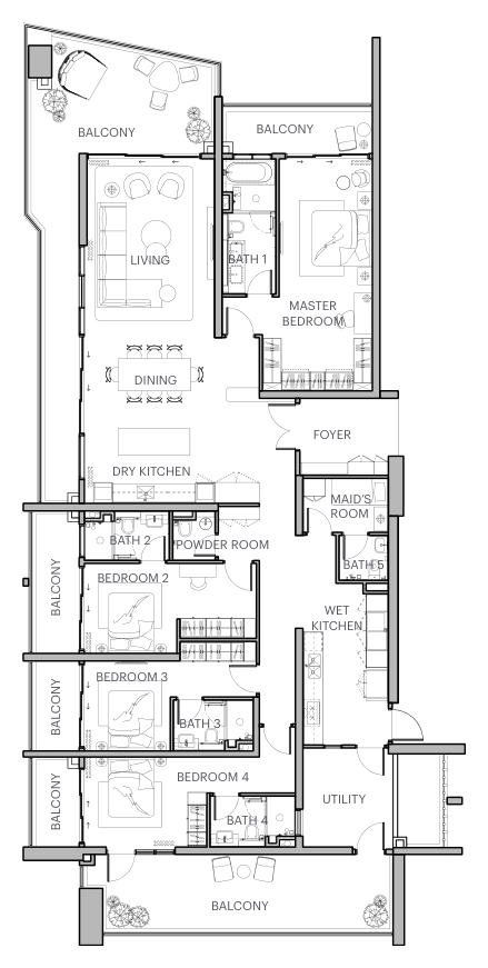 Type D2 floor plan — 4 bedroom, 5 bathroom, 3,670 sqft residence
