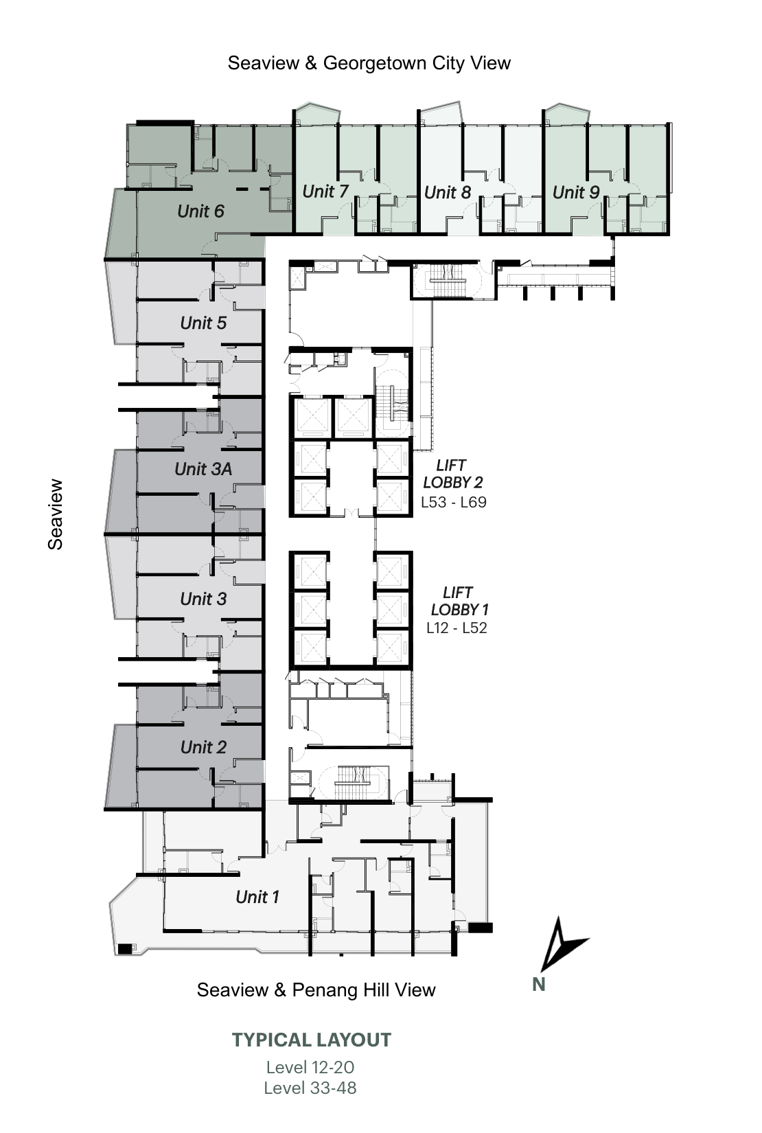Typical floor layout stacking plan for Level 12–20 and Level 33–48